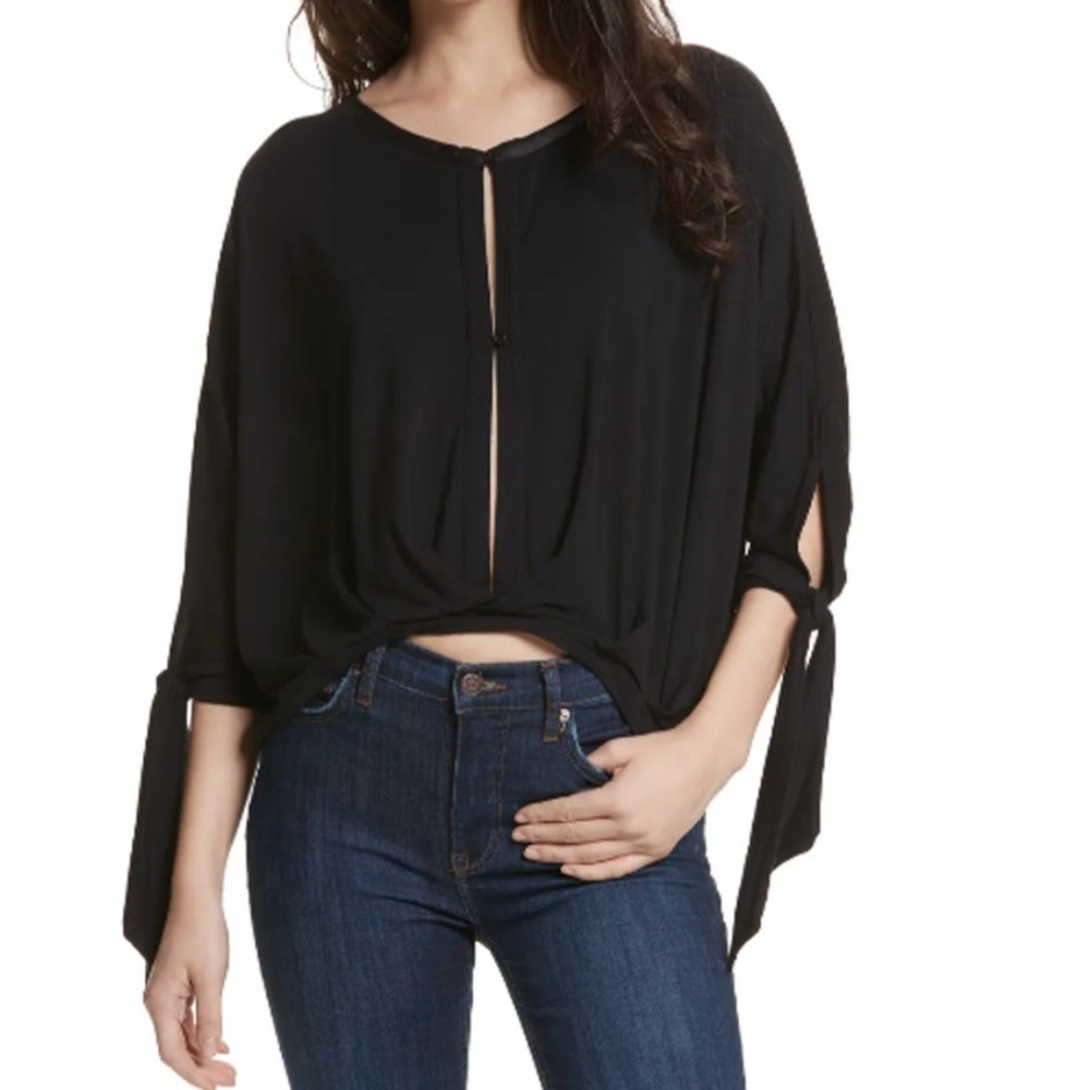 Free People Keepin' On Boho Black Tie Sleeve Cropped Medium Top